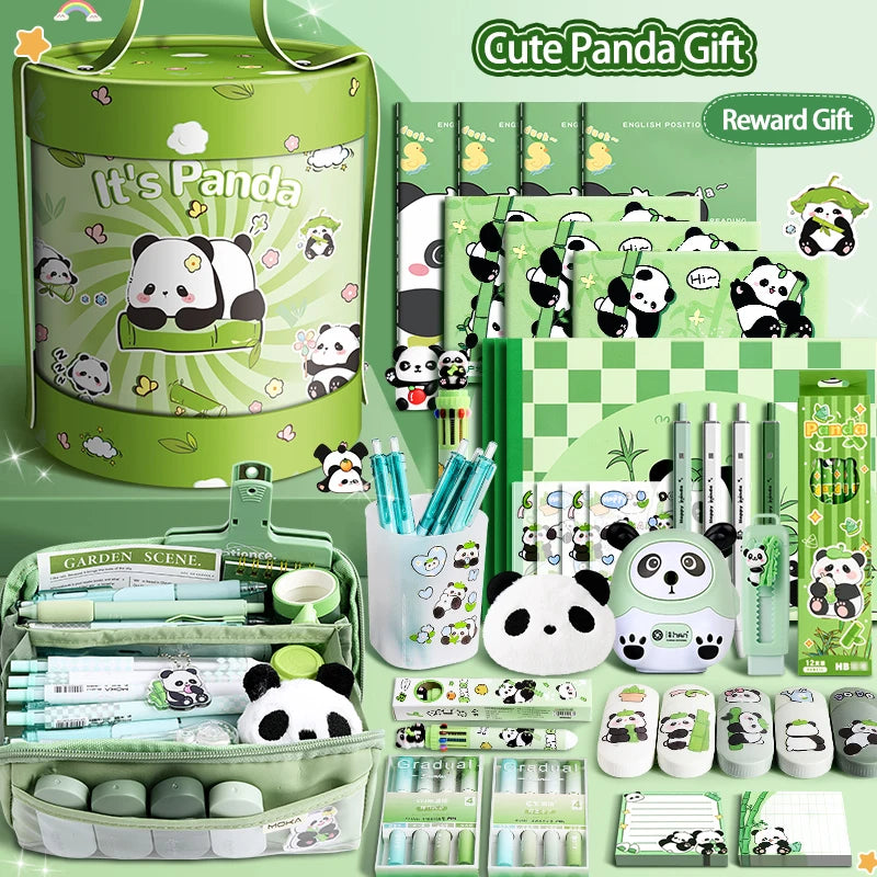 Panda Stationery Set Cute Cuddle Bucket Portable for School Student Kids Gift Birthday Christmas Creative Art Desk Tool