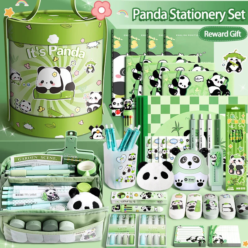 Panda Stationery Set Cute Cuddle Bucket Portable for School Student Kids Gift Birthday Christmas Creative Art Desk Tool